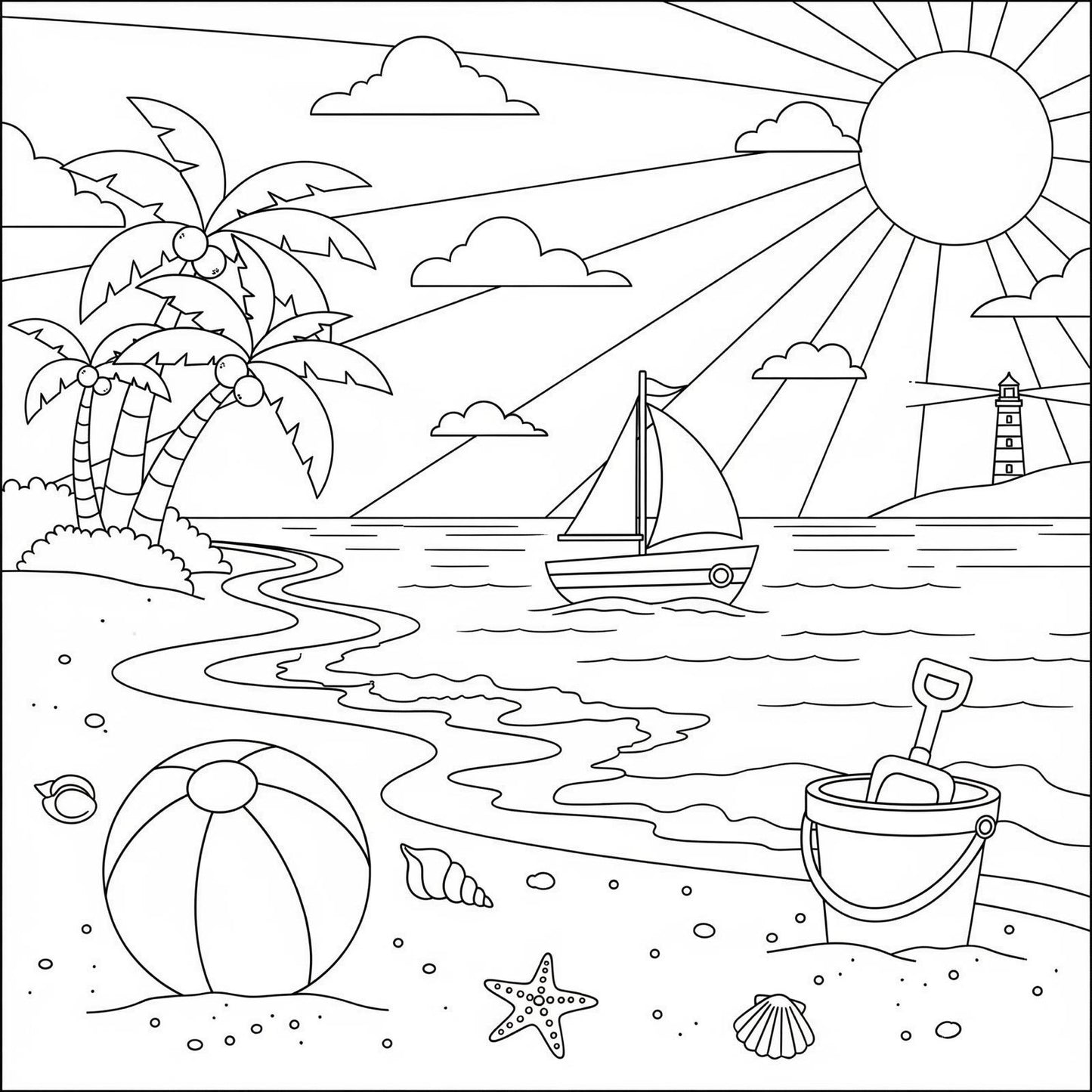 Beach coloring page print