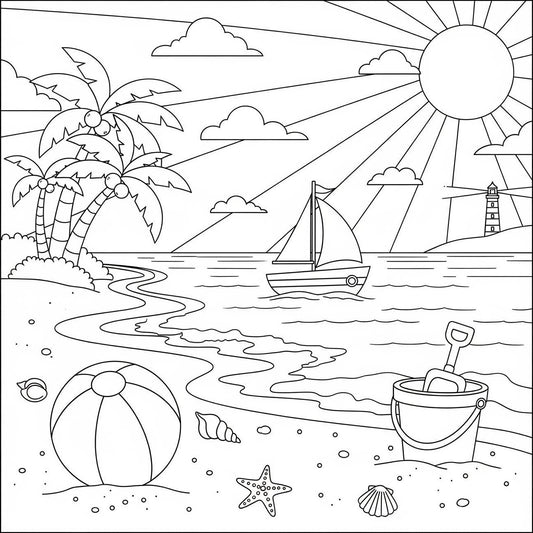 Beach coloring page print